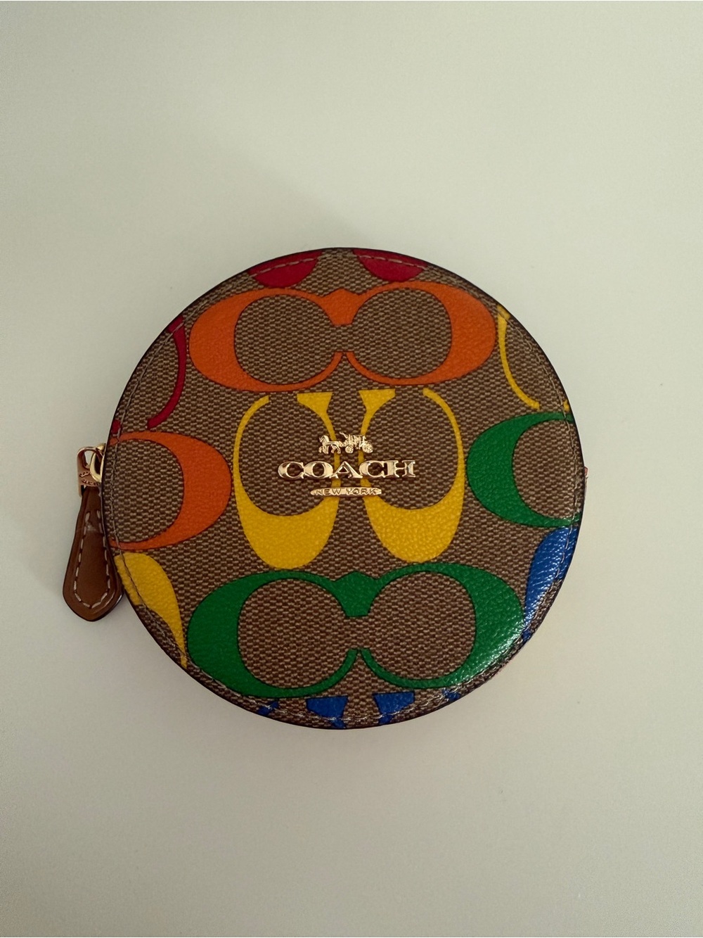 Coach Signature Rainbow C Round Zip Coin Purse